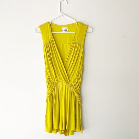 Kardashians for Bebe Collection Neon Yellow Romper | Sleeveless | Deep V Plunge - Picture 7 of 14